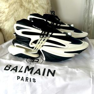 Worn once but with box Balmain Neoprene & Leather Unicorn Low-Top Sneakers